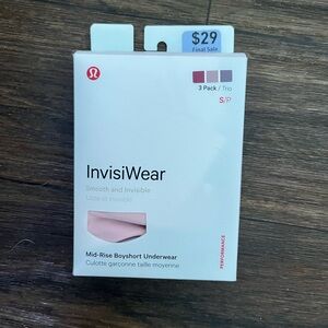 Lululemon InvisiWear boy shorts.  Size S.  3-pack.  NWT Colors in 2nd pic.
